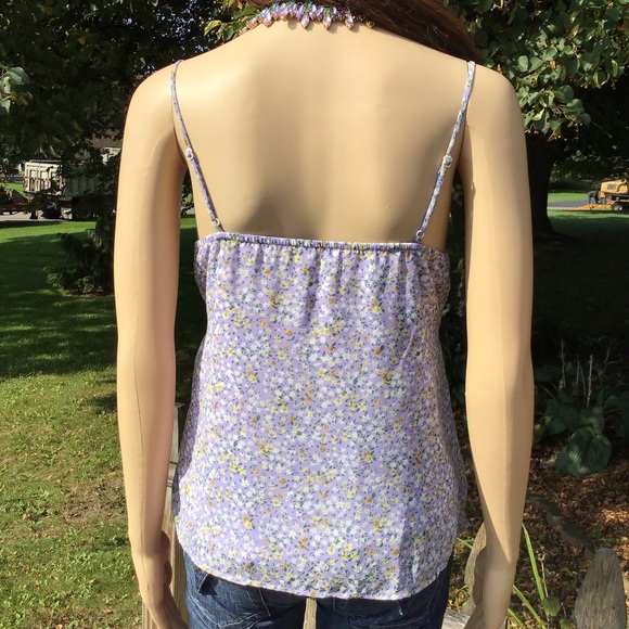 VIOLET FLORAL SPAGHETTI STRAP FRONT CHEST TIE CAMISOLE - Picture 2 of 8